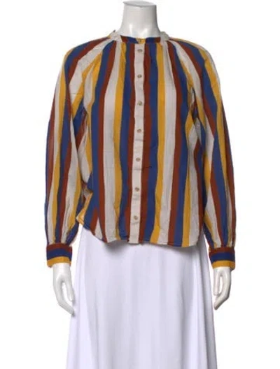 Pre-owned Sézane Striped Long Sleeve Blouse In Multicolor