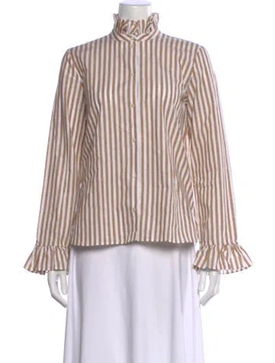 Pre-owned Sézane Striped Long Sleeve Blouse In Neutral