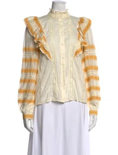 Pre-owned Sézane Striped Long Sleeve Blouse In Neutral