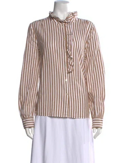 Pre-owned Sézane Striped Long Sleeve Blouse In Neutral