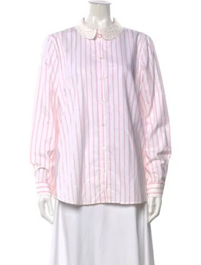Pre-owned Sézane Striped Long Sleeve Blouse In Pink