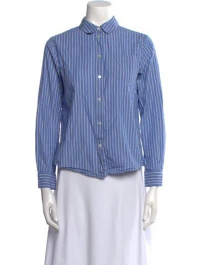 Pre-owned Sézane Striped Long Sleeve Button-up Top In Blue