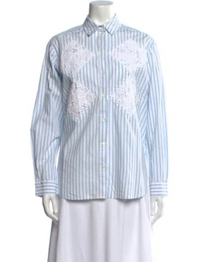 Pre-owned Sézane Striped Long Sleeve Button-up Top In Blue