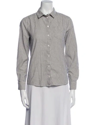 Pre-owned Sézane Striped Long Sleeve Button-up Top In Blue