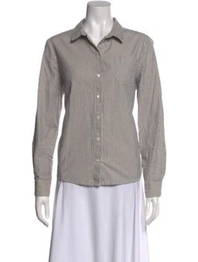 Pre-owned Sézane Striped Long Sleeve Button-up Top In Blue