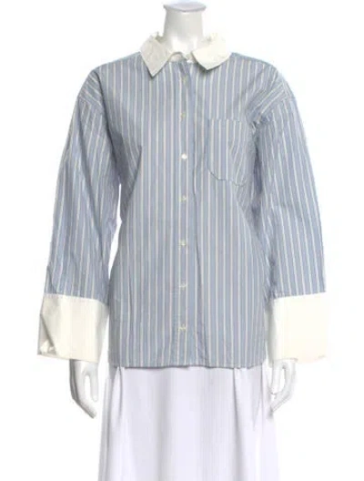 Pre-owned Sézane Striped Long Sleeve Button-up Top In Blue