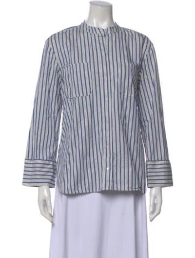 Pre-owned Sézane Striped Long Sleeve Button-up Top In Blue
