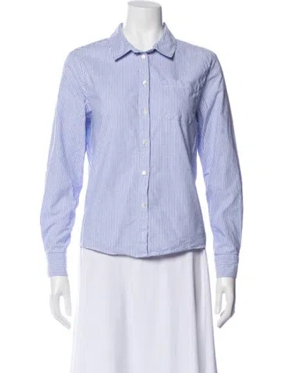 Pre-owned Sézane Striped Long Sleeve Button-up Top In Blue