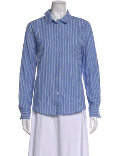 Pre-owned Sézane Striped Long Sleeve Button-up Top In Blue
