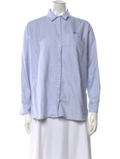 Pre-owned Sézane Striped Long Sleeve Button-up Top In Blue