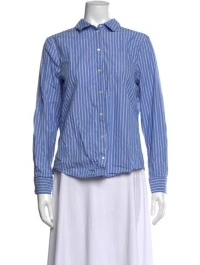Pre-owned Sézane Striped Long Sleeve Button-up Top In Blue