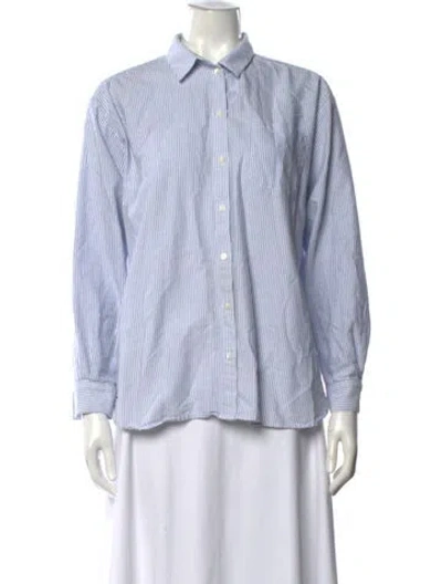 Pre-owned Sézane Striped Long Sleeve Button-up Top In Blue