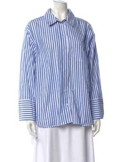 Pre-owned Sézane Striped Long Sleeve Button-up Top In Blue