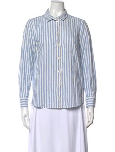 Pre-owned Sézane Striped Long Sleeve Button-up Top In Blue