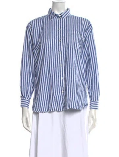 Pre-owned Sézane Striped Long Sleeve Button-up Top In Blue