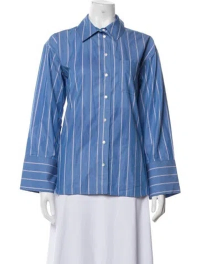 Pre-owned Sézane Striped Long Sleeve Button-up Top In Blue