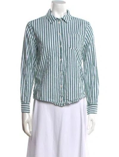 Pre-owned Sézane Striped Long Sleeve Button-up Top In Green