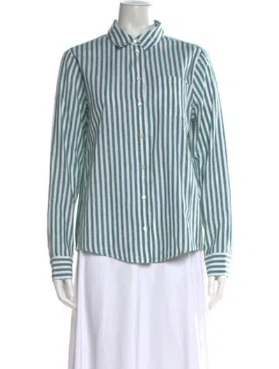 Pre-owned Sézane Striped Long Sleeve Button-up Top In Green