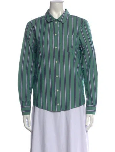 Pre-owned Sézane Striped Long Sleeve Button-up Top In Green