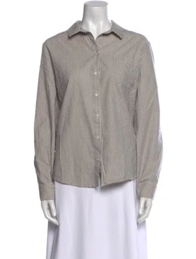 Pre-owned Sézane Striped Long Sleeve Button-up Top In Neutral