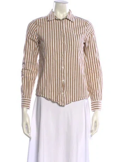 Pre-owned Sézane Striped Long Sleeve Button-up Top In Neutral