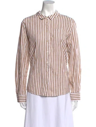 Pre-owned Sézane Striped Long Sleeve Button-up Top In Neutral