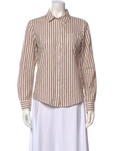 Pre-owned Sézane Striped Long Sleeve Button-up Top In Neutral