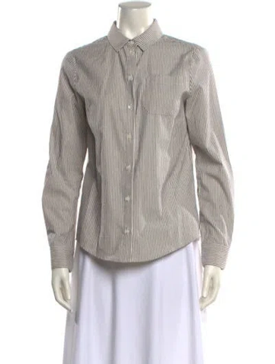 Pre-owned Sézane Striped Long Sleeve Button-up Top In Neutral