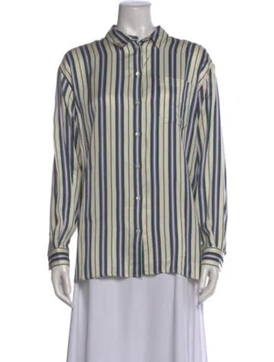 Pre-owned Sézane Striped Long Sleeve Button-up Top In Neutral