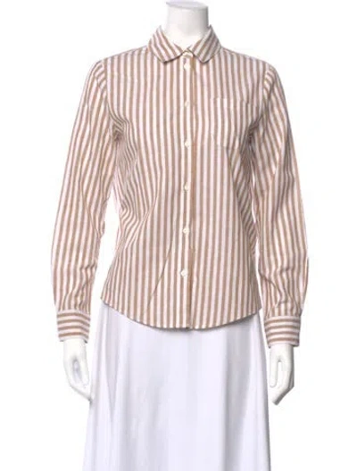 Pre-owned Sézane Striped Long Sleeve Button-up Top In Neutral