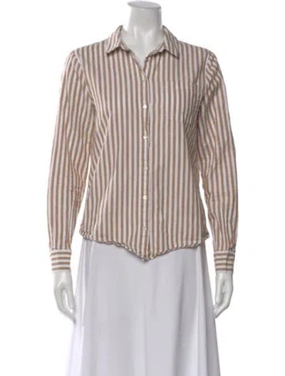 Pre-owned Sézane Striped Long Sleeve Button-up Top In Neutral