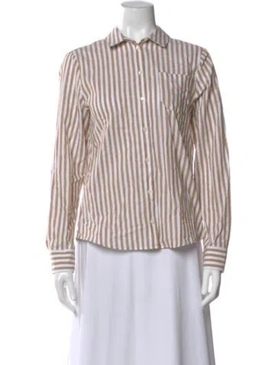 Pre-owned Sézane Striped Long Sleeve Button-up Top In Neutral