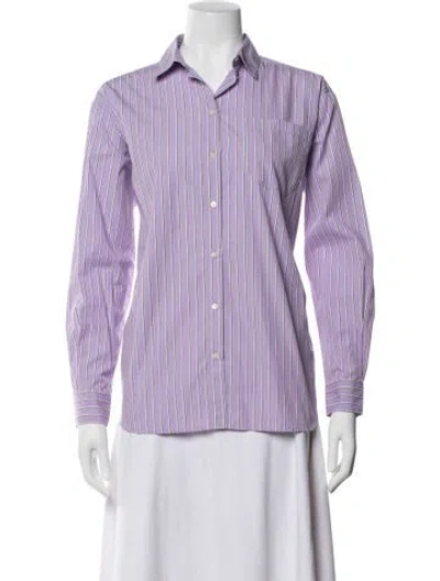 Pre-owned Sézane Striped Long Sleeve Button-up Top In Purple