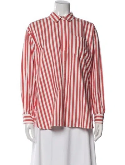 Pre-owned Sézane Striped Long Sleeve Button-up Top In Red