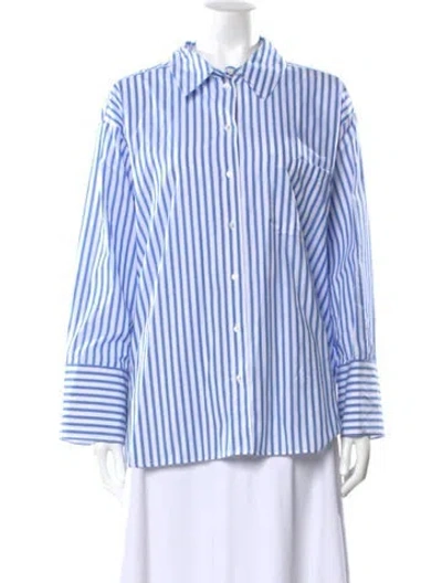 Pre-owned Sézane Striped Long Sleeve Button-up Top W/ Tags In Blue