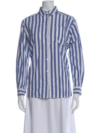 Pre-owned Sézane Striped Long Sleeve Button-up Top W/ Tags In Blue