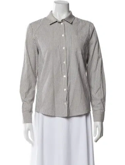 Pre-owned Sézane Striped Long Sleeve Button-up Top In White