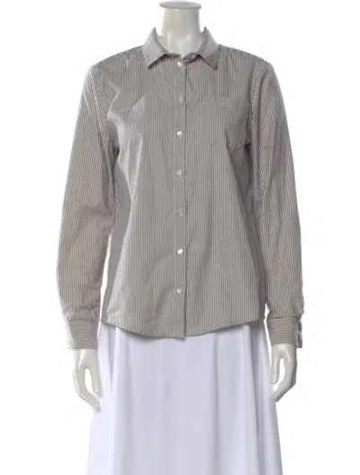 Pre-owned Sézane Striped Long Sleeve Button-up Top In White