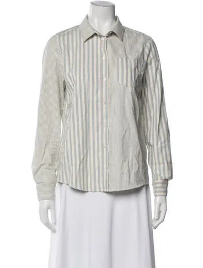Pre-owned Sézane Striped Long Sleeve Button-up Top In White