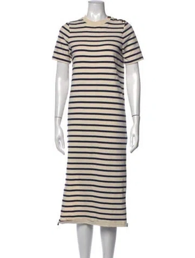 Pre-owned Sézane Striped Midi Length Dress In Neutrals