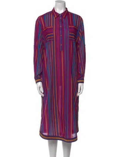 Pre-owned Sézane Striped Midi Length Dress In Purple