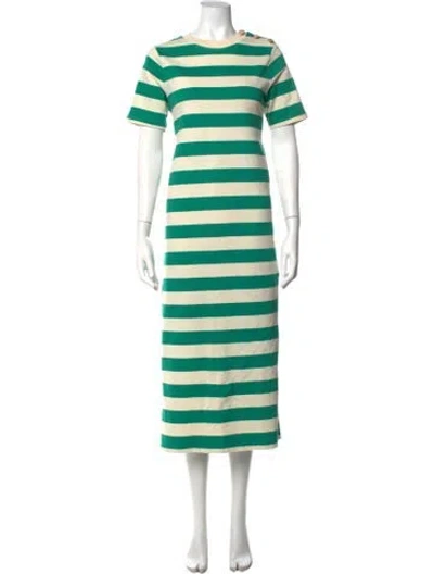 Pre-owned Sézane Striped Midi Length Dress W/ Tags In Green