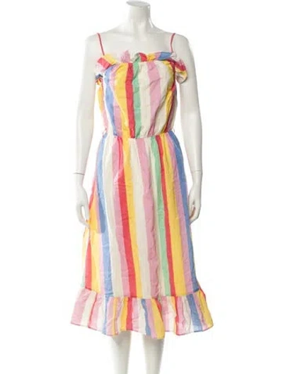 Pre-owned Sézane Striped Midi Length Dress In Yellow