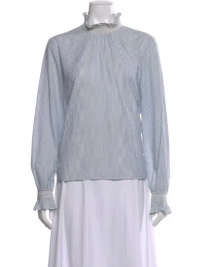 Pre-owned Sézane Striped Mock Neck Blouse In Blue