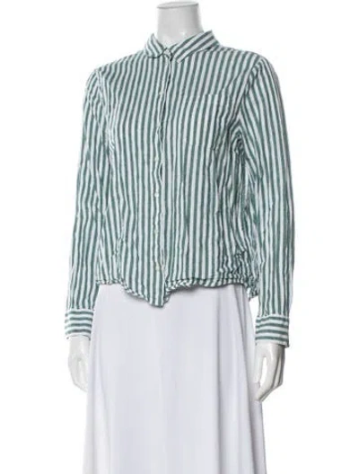 Pre-owned Sézane Striped Mock Neck Button-up Top In Green