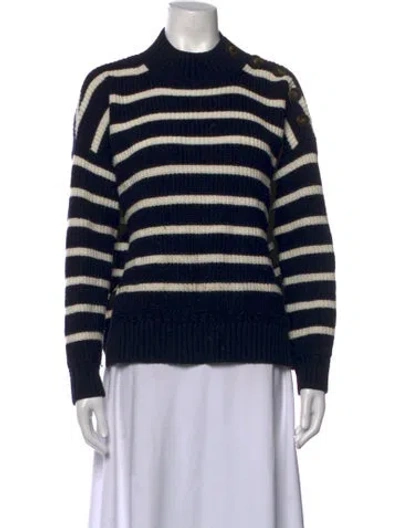 Pre-owned Sézane Striped Mock Neck Sweater In Blue