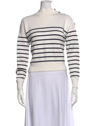 Pre-owned Sézane Striped Mock Neck Sweater In White