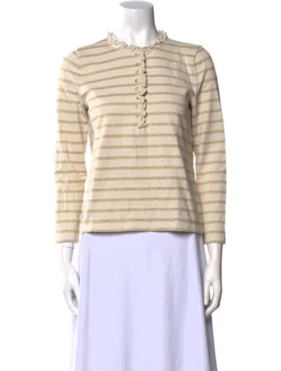 Pre-owned Sézane Striped Mock Neck Sweatshirt In Neutral