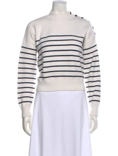 Pre-owned Sézane Striped Mock Neck Sweatshirt In White