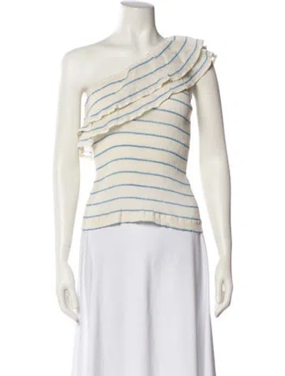 Pre-owned Sézane Striped One-shoulder Top W/ Tags In White